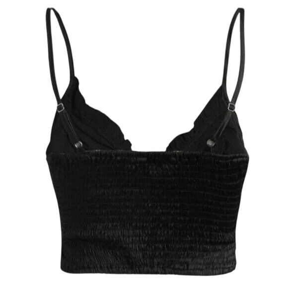 NWT Lace Up Bustier Corset Eyelet Detail Smock Crop Top Adjustable Strap M Black - Picture 5 of 12